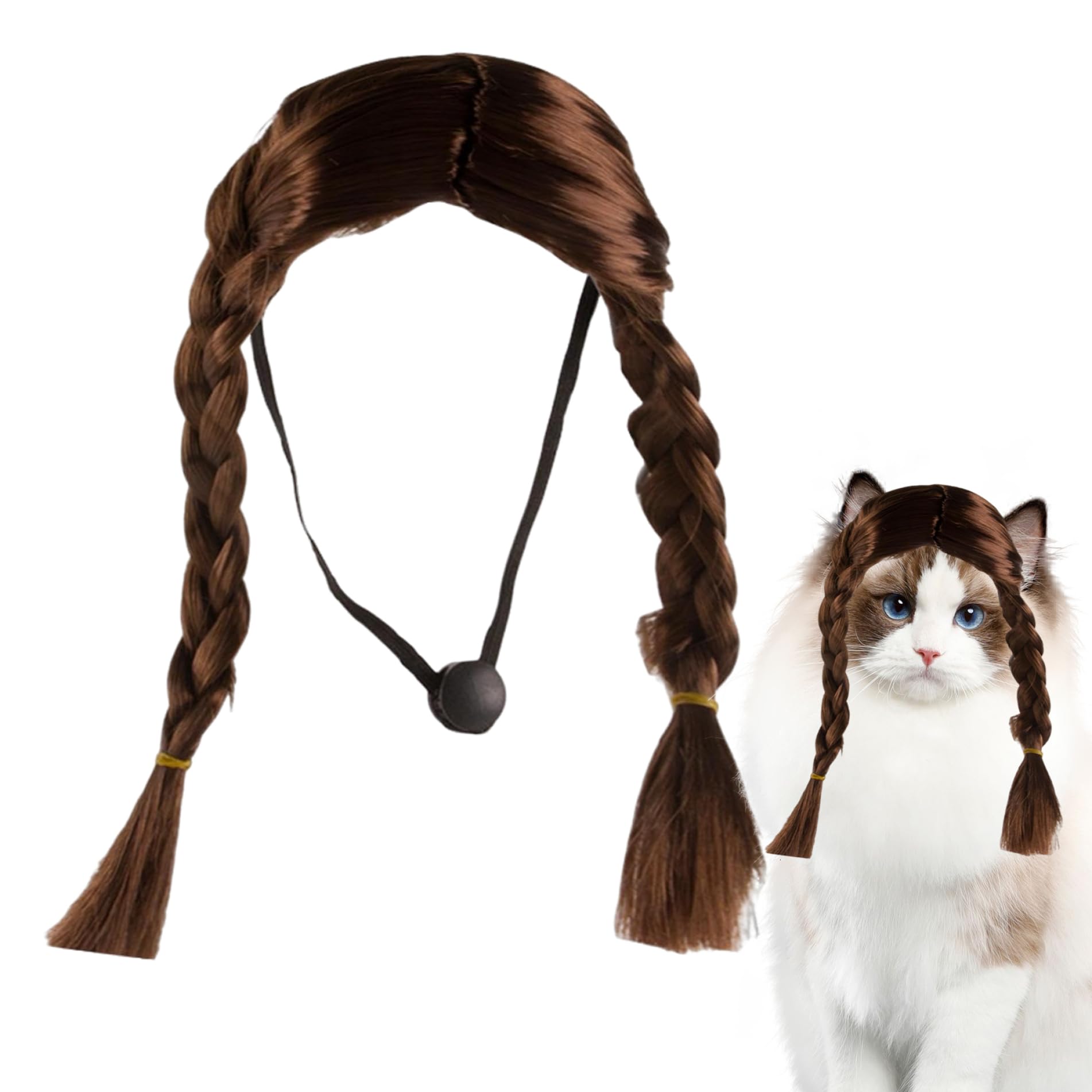 XJKLBYQ Dog Wig Brown Double Long Braid Cat Wig
