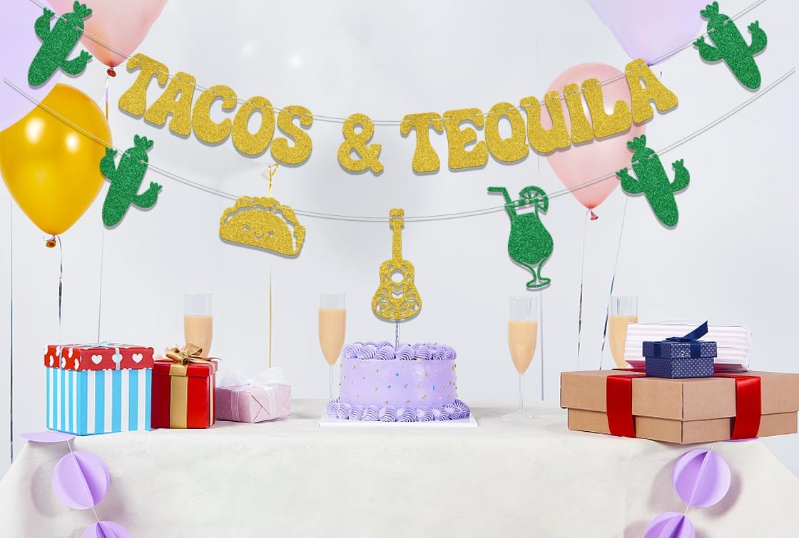 Tacos & Tequila Banner, Birthday Party Decor Sign For Tacos & Tequila Fiesta Party Decorations Supplies Gold Glitter - Image 7