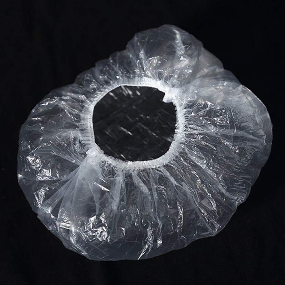 Jednorazowe czepki prysznicowe 100 opakowań, większe większe grube plastikowe wodoodporne czepki do przetwarzania włosów dla kobiet dziewcząt mężczyzn, SPA, salon fryzjerski, hotel, podróże, czepek do włosów do kąpieli Wielofunkcyjny - przezroczyste od Mr