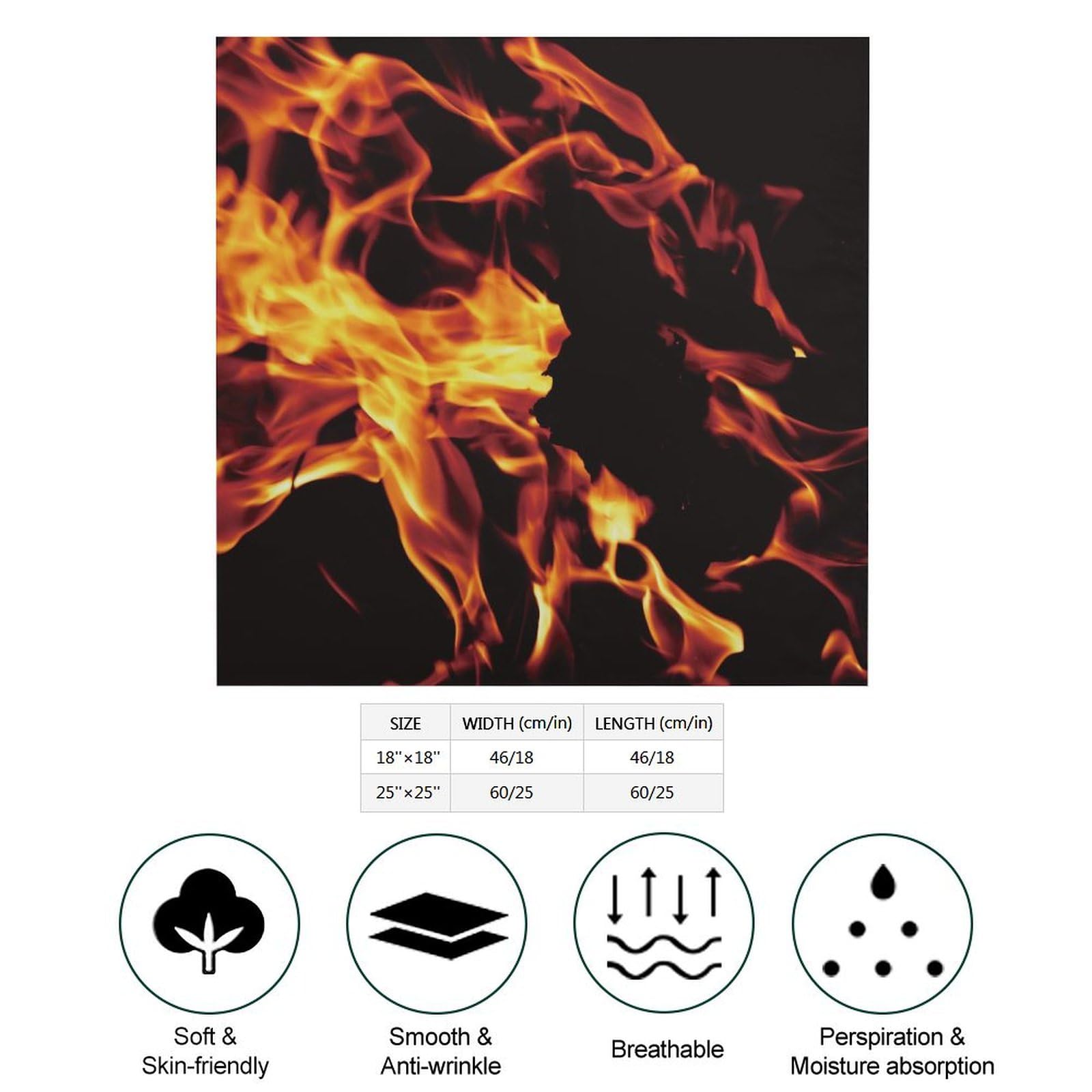 PPIKTC Women Head Scarf Hair Bandanas for Fire Flame Black Satin Head Scarves Silk Feeling Neck Kerchief Bandanas For Girls Ladies Party Festival