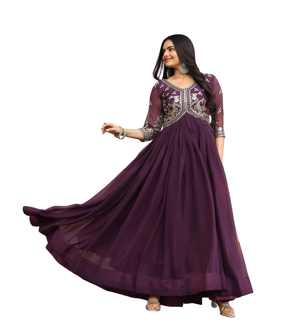 lazzly Women's Long Gown for Solid Georgette with Heavy Embroidery Work Round Neck Trending Look-picture-30