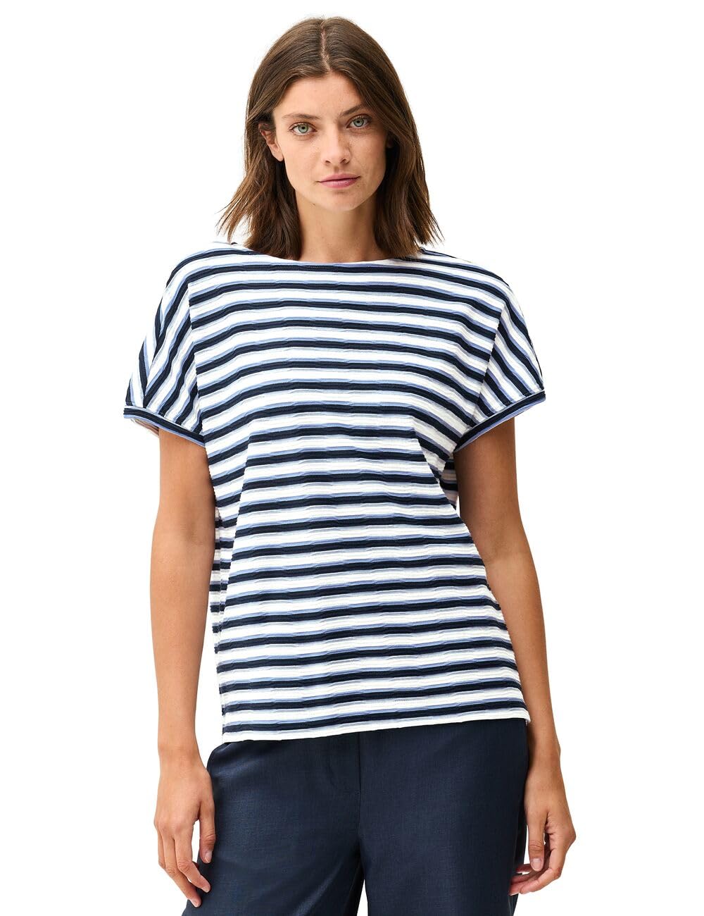 Cecil Women's B323558 Striped Textured Shirt, Urban Navy Blue, XS