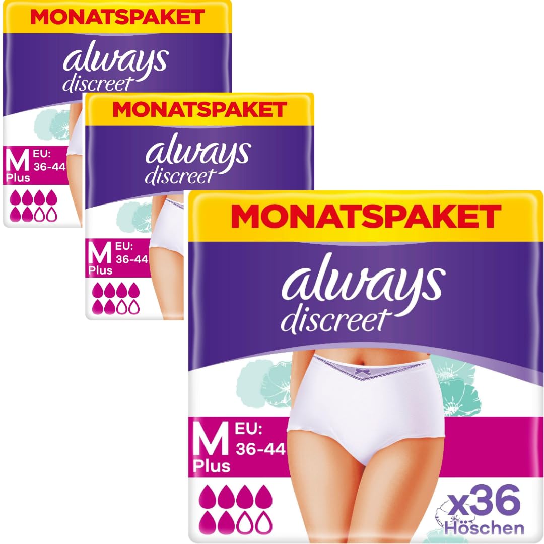 Discreet Damenbinden Pads Inkontinenz-Höschen Plus Gr. M 4 X 9 STÜCK x 3 Packungen