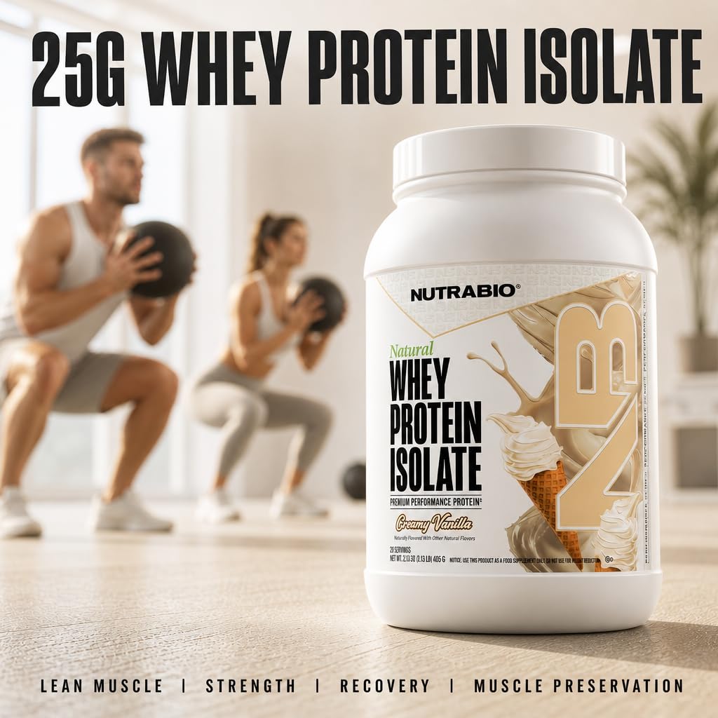 NutraBio Natural Whey Protein Isolate Protein Powder, 25g Protein with Complete Amino Acid Profile, Non-GMO, Soy & Gluten Free, Low Carb, Low Calorie - 20 Servings- Vanilla — Amazon image 4