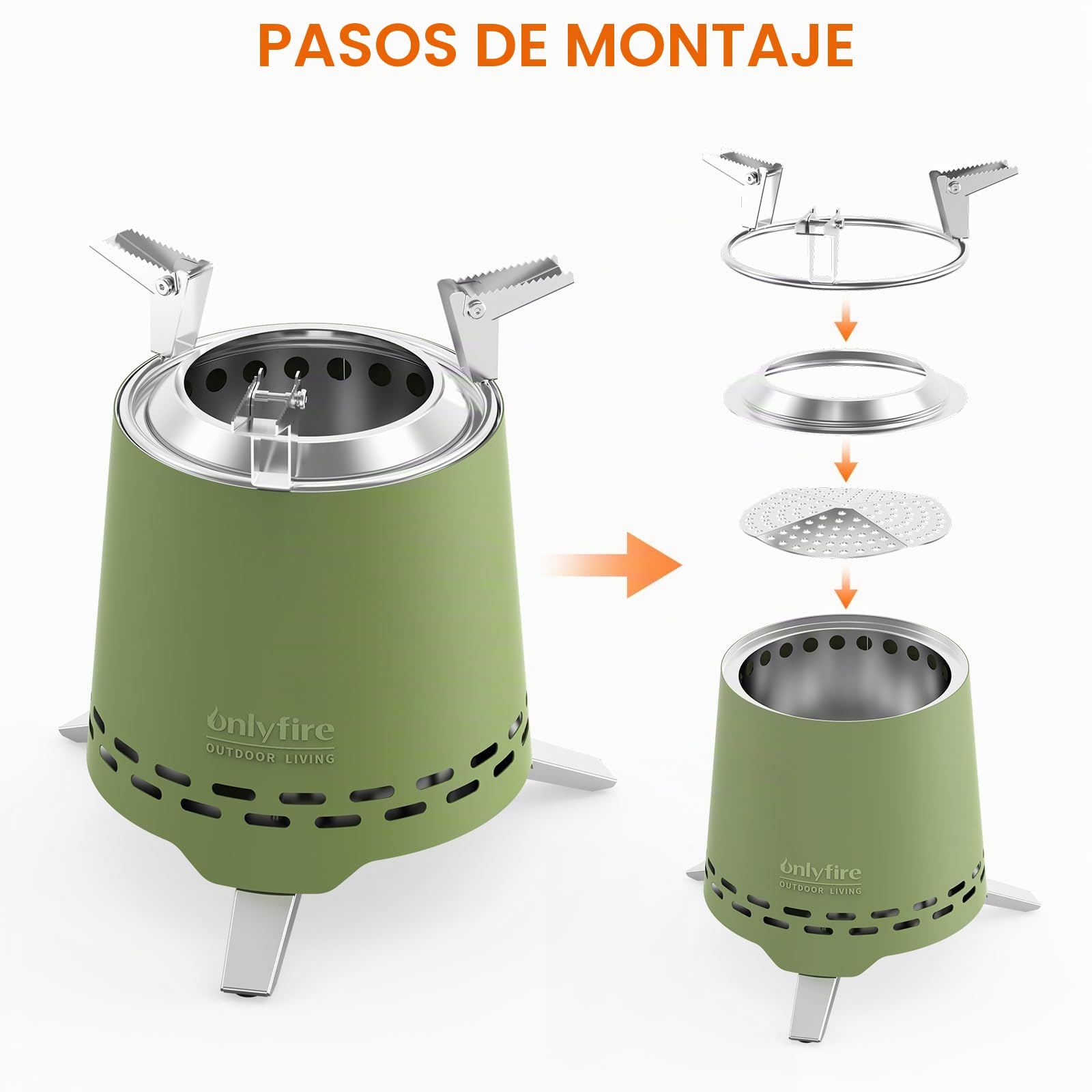 Onlyfire 16,5 cm Brasero sin Humos de Mesa, Mini Brasero Portátil con Soporte para Macetas y Bolsa de Transporte, para Acampar Al Aire Libre Tailgating Patio Trasero, Acero Inoxidable, Verde