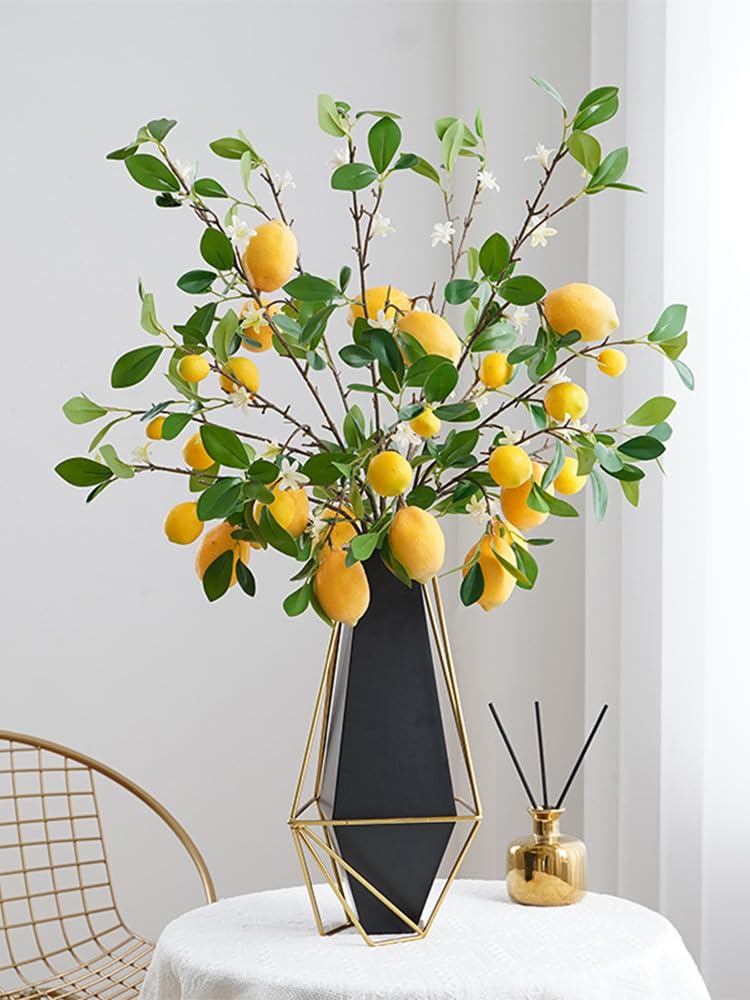 JOROBURO 3 Pack Artificial Lemon Branch, Yellow Vivid Fake Lemon Branches with Green Leaves, Artificial Floral Spring Lemon Decorations for Kitchen Home Table Centerpieces Decorations(#4)