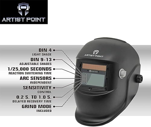 Miniatura 3 de Artist Point AP011001 - Casco de soldadura de oscurecimiento automático, color real 1112, doble potencia de litio solar, amplio rango de sombra