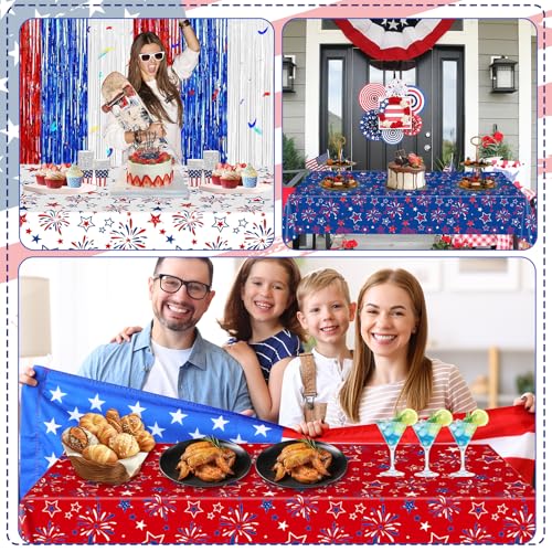 Image of 3 Pcs Patriotic Tablecloth Plastic,54 inchx108 inch Patriotic American Flag Plastic Tablecloth Fourth of July Accessories for Fourth of July Decorations Memorial Day Party Supplies(Red White Blue)