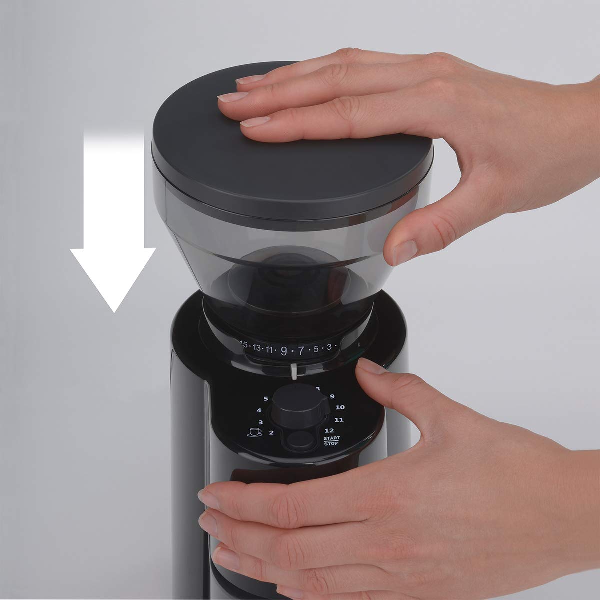 Cloer 7520 Moulin à café électrique avec broyeur conique en acier inoxydable, 2-12 tasses, 300 g de grains de café, 150 W, degré de mouture réglable, broyeur en acier inoxydable, noir