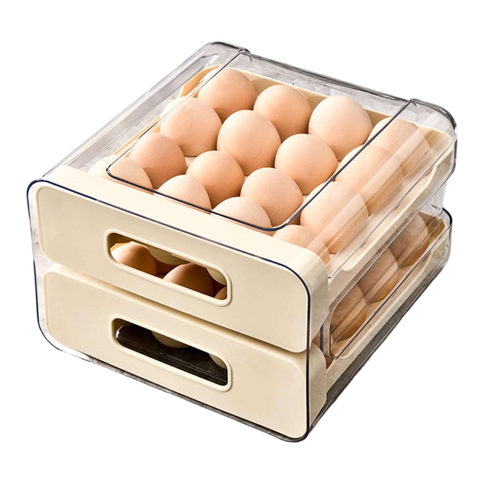 32 Eggs Container Holders Dispenser for Refrigerator 2 Tiers Clear Stackable Holder Tray with Drawer for Fridge Organizers Drawer
