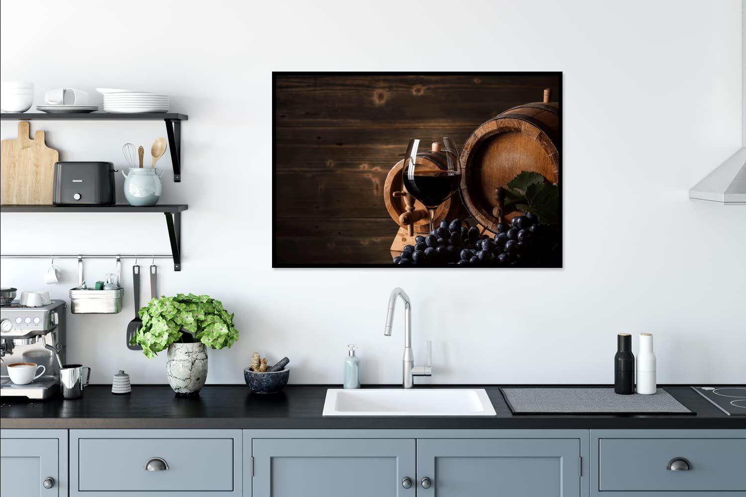 MuchoWow Poster Bilder Wanddeko Deko Wohnzimmer 120x80 cm Wein - Weinglas - Weintrauben - Glas