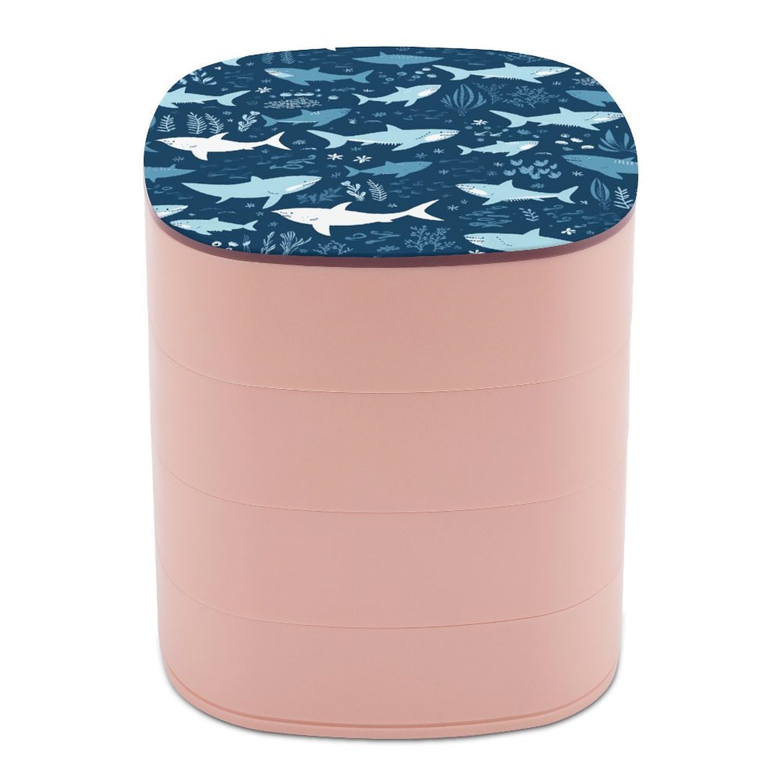 FekiLoot Sharks Jewelry Box 4-Layers Rotatable Jewelry Organizer Storage Box with Mirror Cute Travel Jewelry Case Portable Earring Holder Organizer for Ring Necklace Bracelet