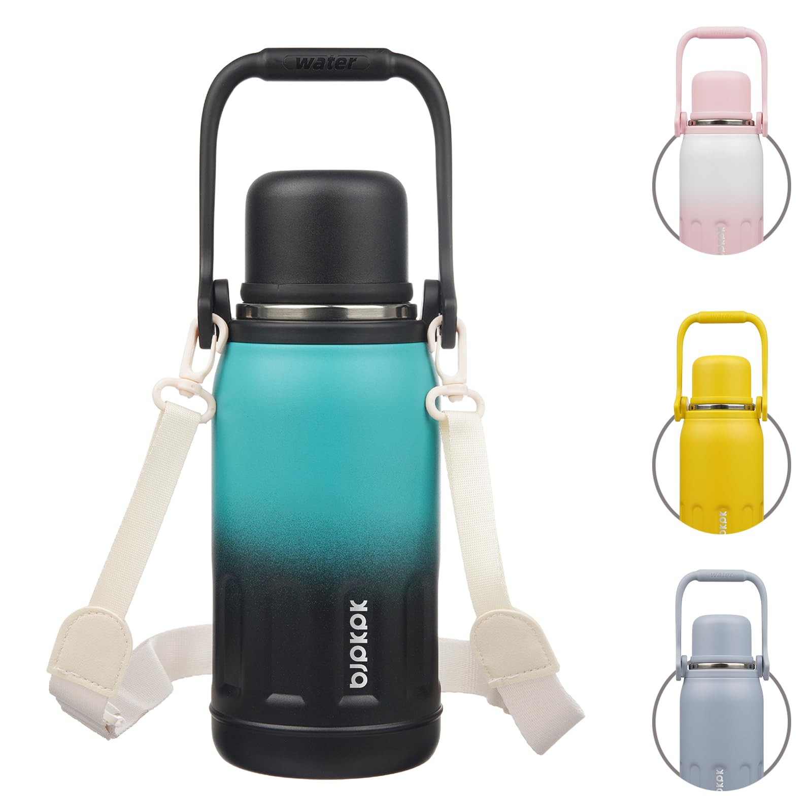 BJPKPK Insulated Thermal Water Bottle with Handle and Lid 27oz Stainless Steel Water Bottles for Cold and Hot Beverages,TealBlack