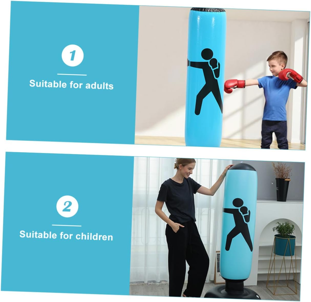 Inflatable Punching Bag Freestanding Boxing Training Bag with Thickened Design for Adults and Stable Kickboxing Fitness Equipment Blue