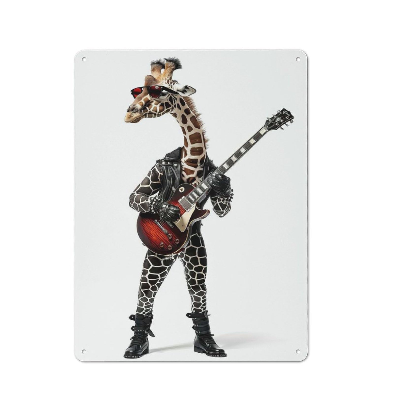 Junmoney Style-6 Giraffe Guitar Retro Tin Wall Plaque 40X30cm For Hobby Room Or Studio, For Garage, Workshop And Man Cave Decoration