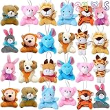 DINESIL 24 Pieces Mini Plush Animals Toys Set, Cute Small Stuffed Animal Keychain for Kids Easter Hu