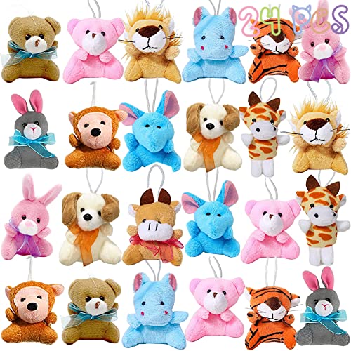 Dinesil 24 Pieces Mini Plush Animals Toys Set, Cute Small Stuffed Animal Keychain For Kids Easter Hunts, Basket Stuffers, Goodie Bag Fillers, Party Favors Supplies #TOP3