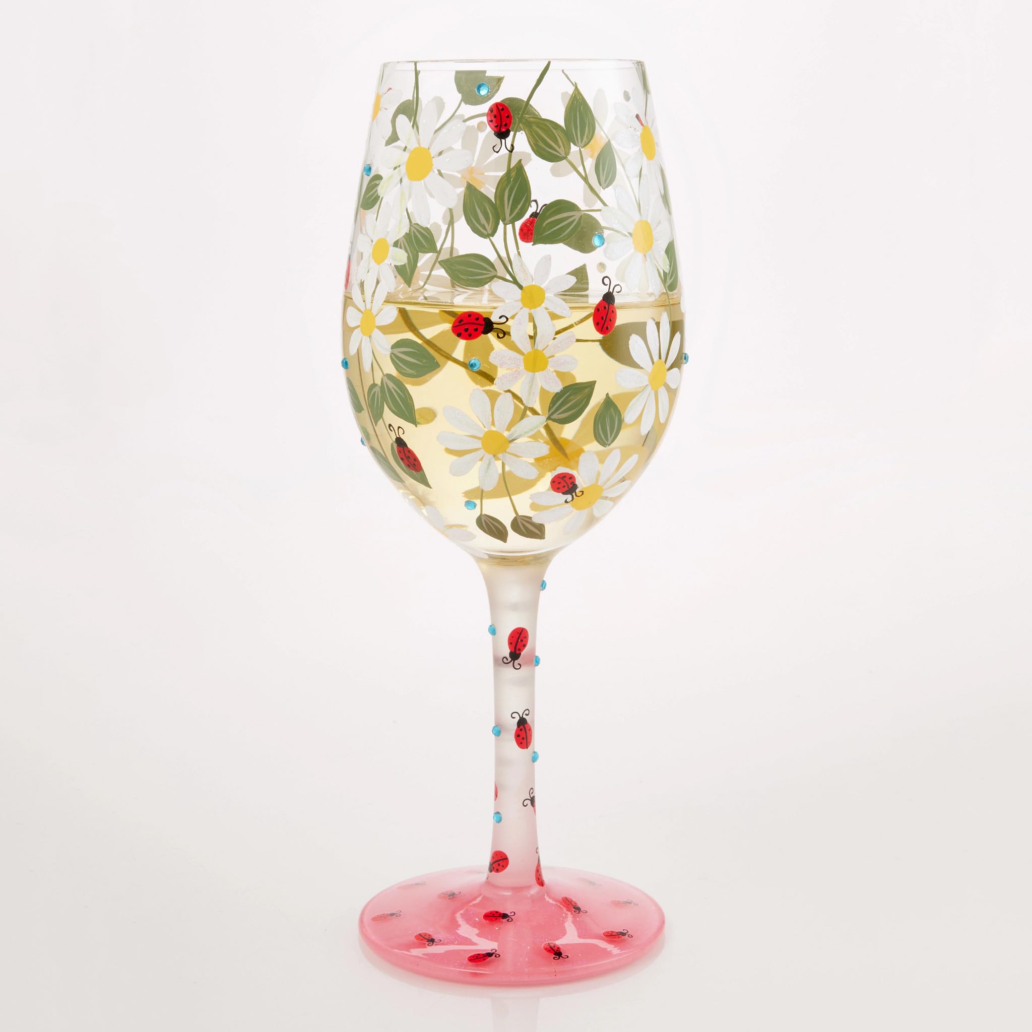 Enesco Lolita - Copa de vino artesanal pintada a mano con diseño de mariquitas, 15 onzas, multicolor