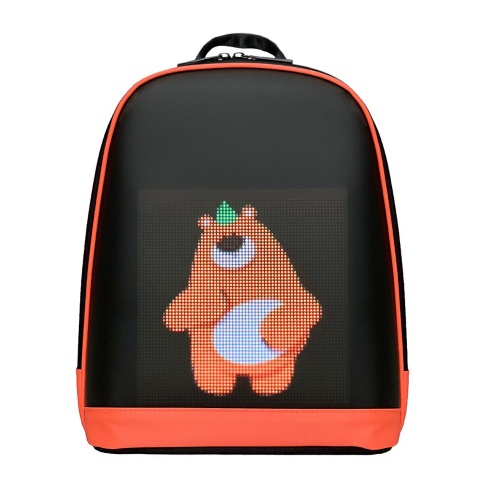 Zaino LED Intelligente Studente Display Luminoso Programmabile da App per Mostrare Arte E Messaggi Materiale Impermeabile, Arancione
