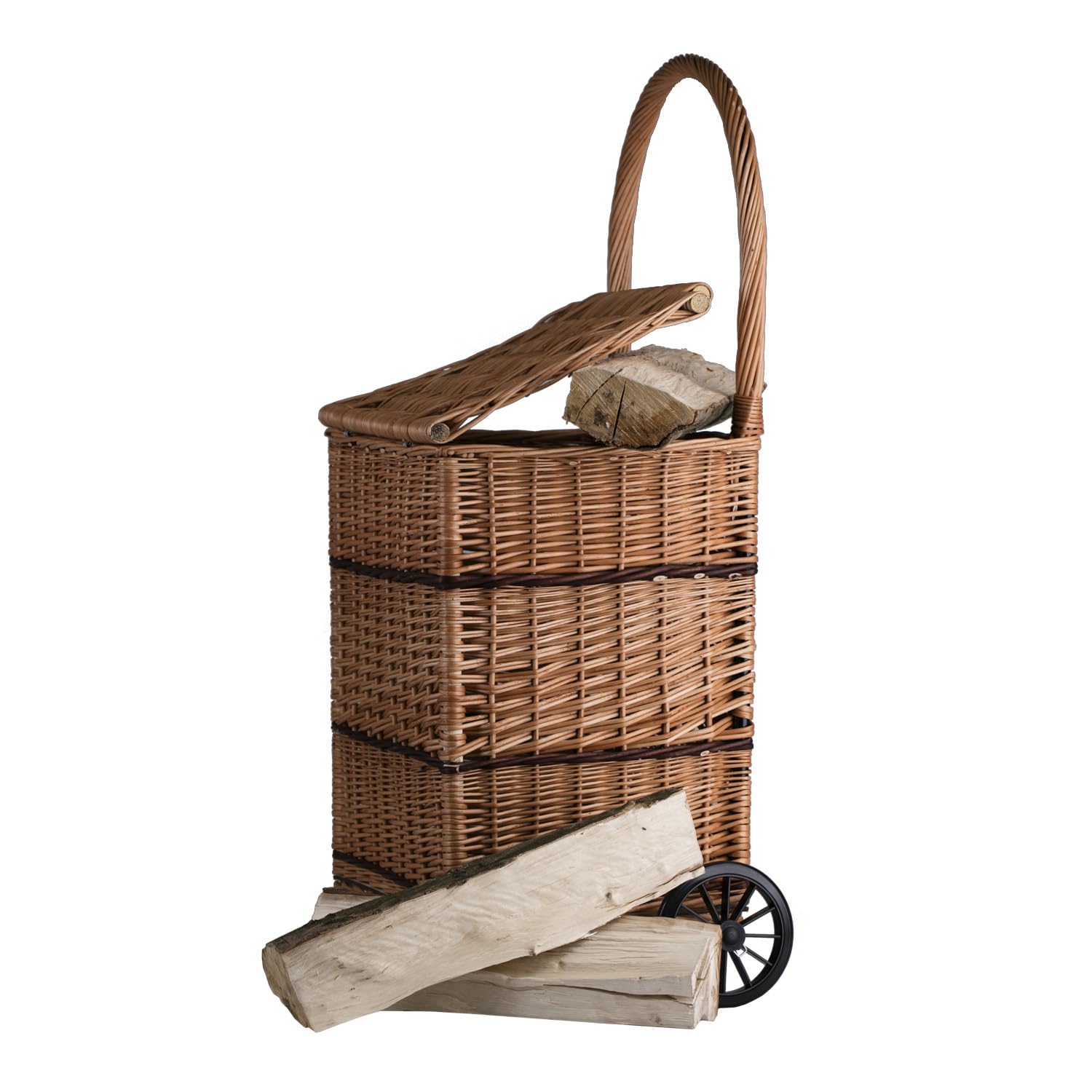 Carro de compras, cesta de troncos, carro de mercado, soporte de mimbre, carrito de compras, carrito de compras de mimbre con ruedas (Rectangular con tapa)