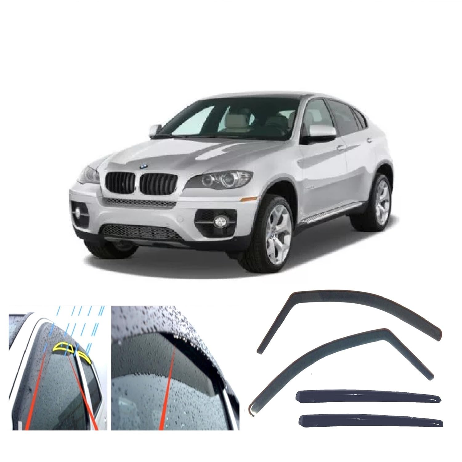 4 deflectores de viento para BMW X6 (E71) 2008 2009 2010 2011 2012 2013 2014