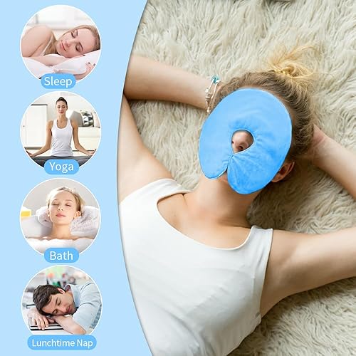 Miniatura 6 de Máscara facial térmica, almohadilla térmica para microondas para cara, máscara sinusal para migraña, tensión, estrés, dolor de cabeza, relajación