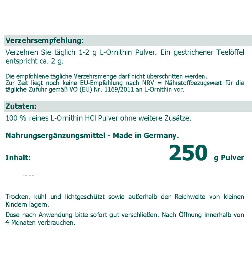 L-Ornithin HCl Pulver 250 g vegan