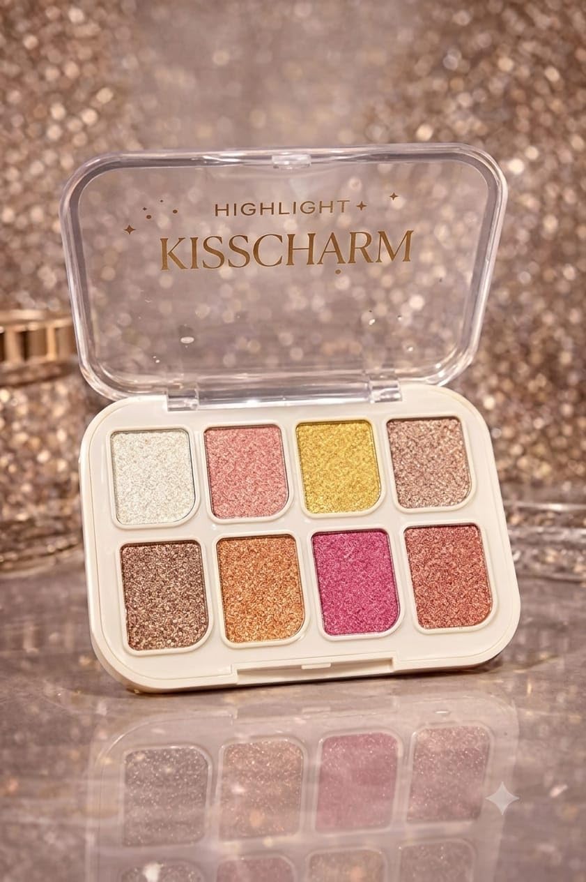 8-color metallic eyeshadow palette | highly pigmented shimmer & glitter shades | long-lasting, blendable eye makeup for party & bridal looks