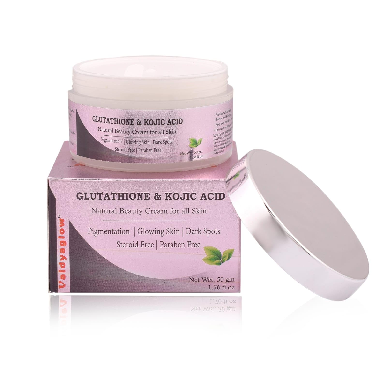 Vaidyaglow Glutathione, Kojicacid, Vitamin C Natural Beauty cream For Glowing & Clear Skin | Paraben Free, Steroid Free