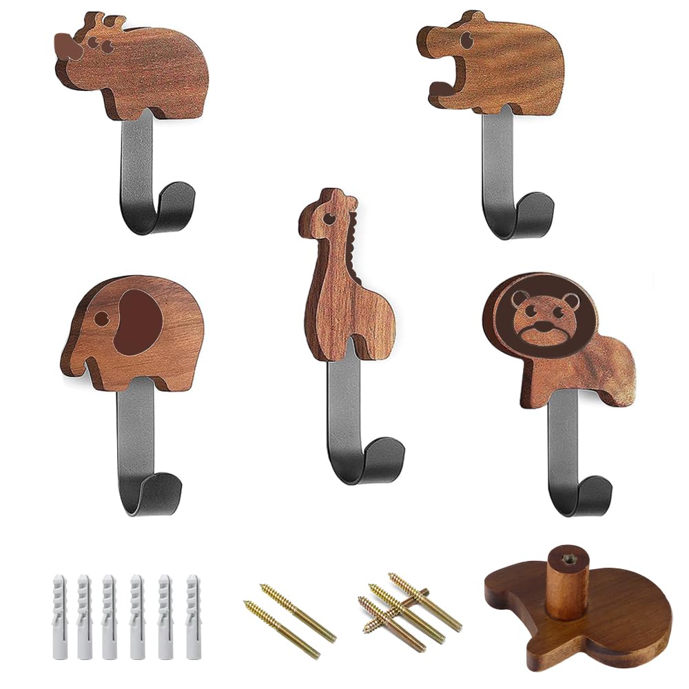 Jiahuade Perchero Infantil Pared,5PCS Gancho pared Bonito,Gancho de Pared Animales,Ganchos Adhesivos para Pared Niños,Colgador Infantil para Puerta (B)
