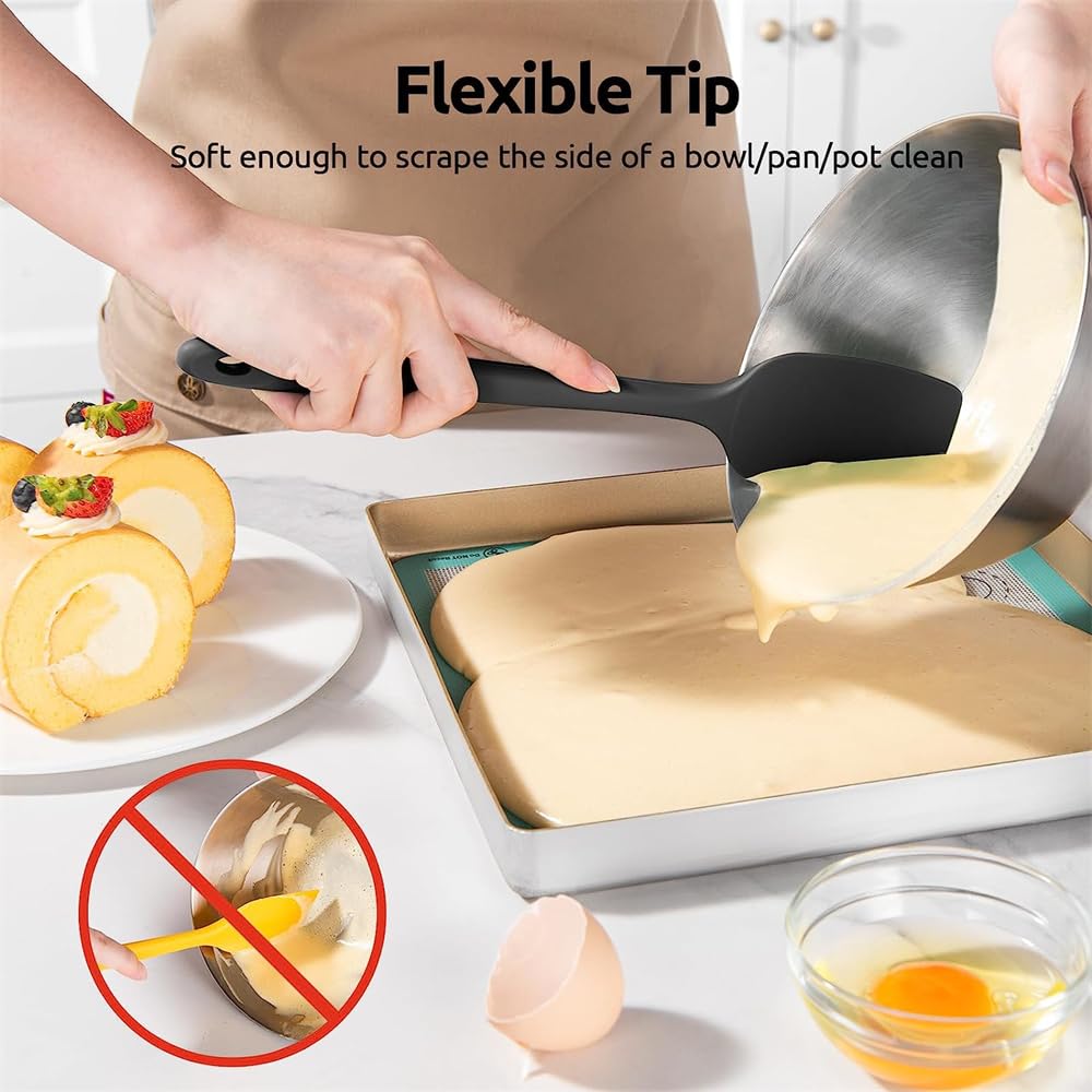 Juego de espátulas de Silicona for Cocina, 600 °F, raspador de Silicona Flexible de Alta Temperatura for cocinar, Mezclar, Hornear, Servir y Revolver(Red)