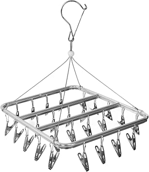 Laundry Drying Rack Clothes Drying Rack Laundry Accessories Multifunction Aluminum Alloy Laundry Drying Rack with 26 Clips for Socks Underwear Scarf Gloves Baby Clothes