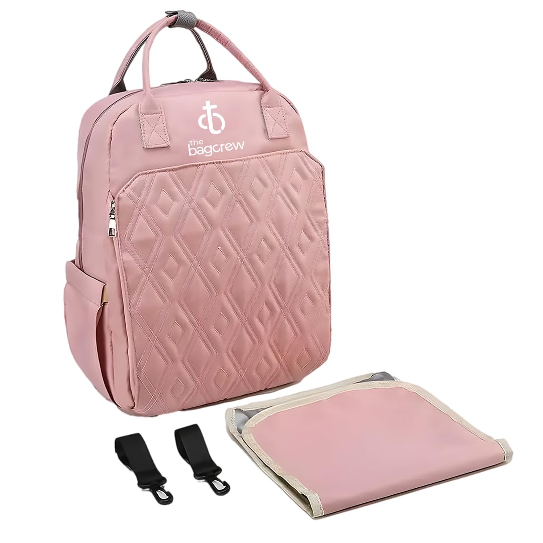 the BagCrew® - Diaper Bag | Mother Bag for Baby Travel with Diaper Pad | Diaper Bags for Mom for Travel | Baby Diaper Bag with separate Diaper Pad (Blush Pink)