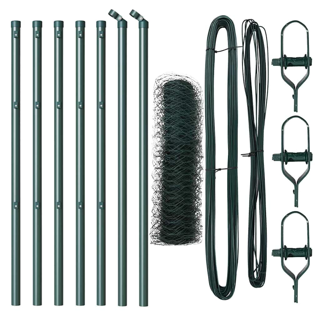 Outdoor Metal Fence Post Green 10 x 0.6m with 36mm Mesh Steel and PVC Fencing Panel 7 Posts Kit Garden Security Barrier Weather Resistant Corrosion Proof