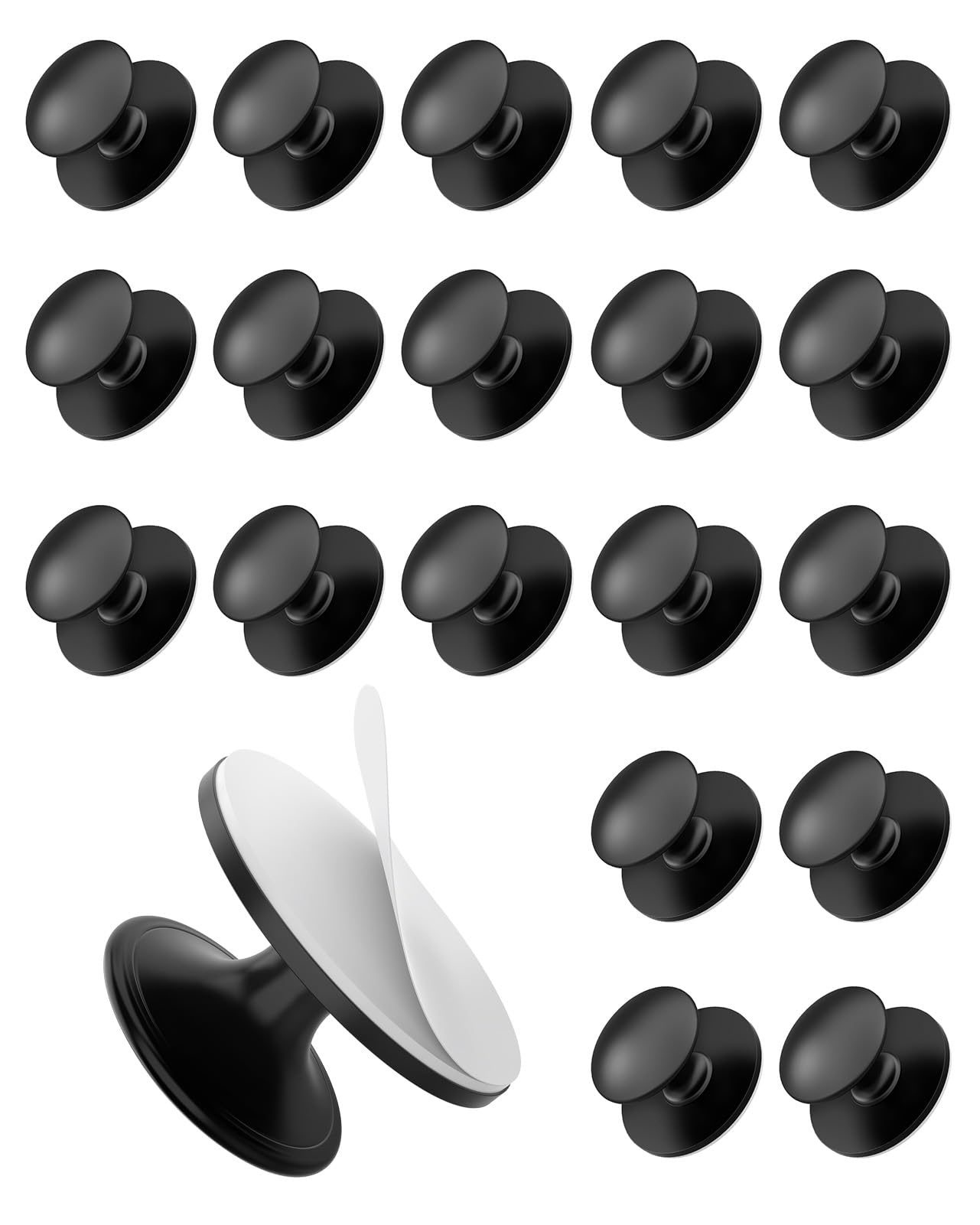 Self Adhesive Cabinet Knobs, No Drilling Self Stick Drawer Knobs, Stick-on Kitchen Cabinet Stainless Steel Handle Pulls for Window, Wardrobes, Drawer, Dresser, Kitchen Cupboard, Closet (20, Black)