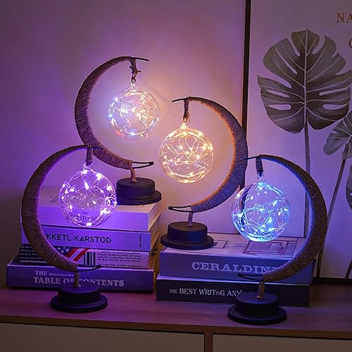 Miniatura 4 de Lámpara lunar encantada, lámpara LED colgante de luna, luz nocturna conmemorativa, adorno de Navidad para el hogar (manzana morada)