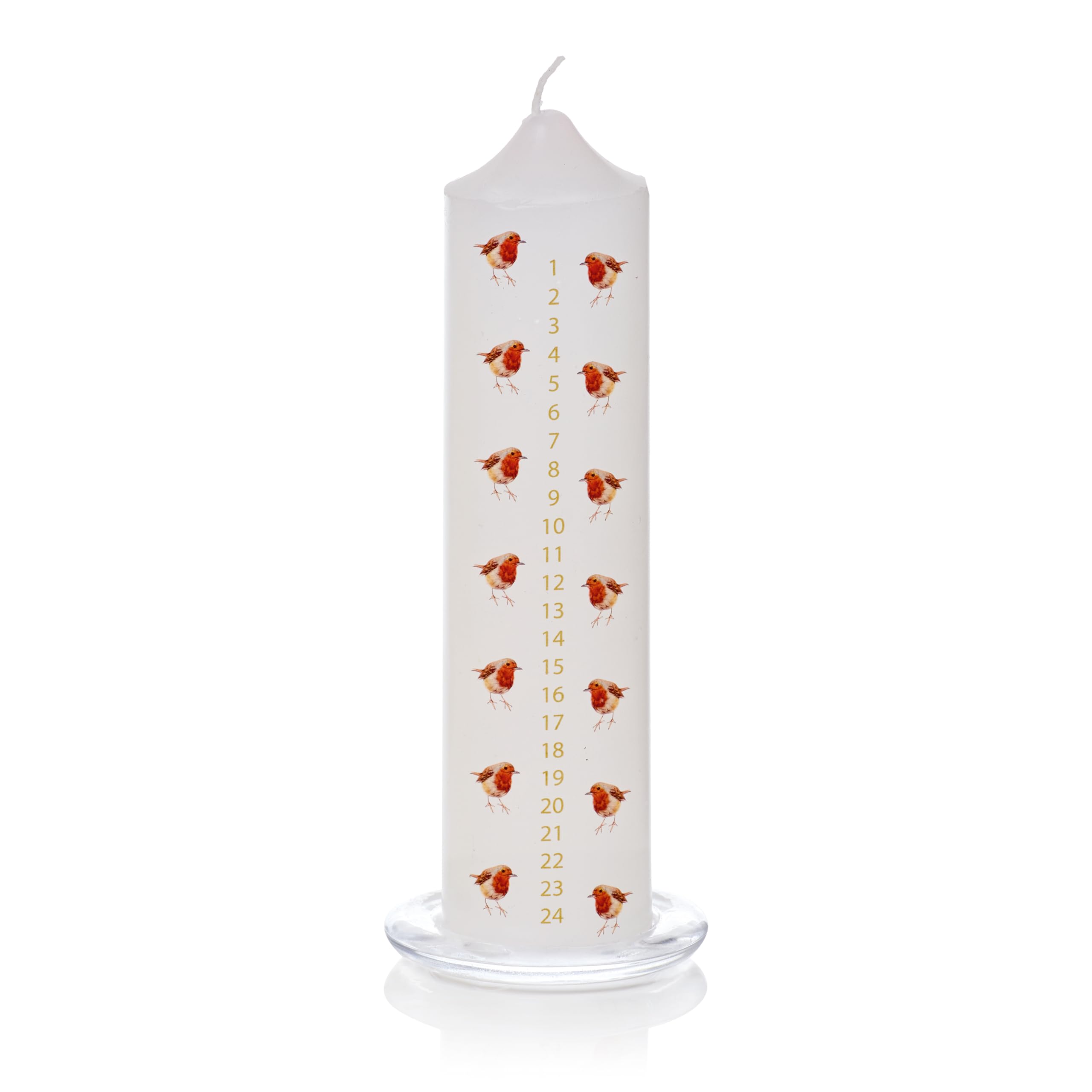 Widdle Gifts Multi Christmas Advent Candle 20Cm Advent Candle With Pictures On Glass Tray (White Robin 3740)