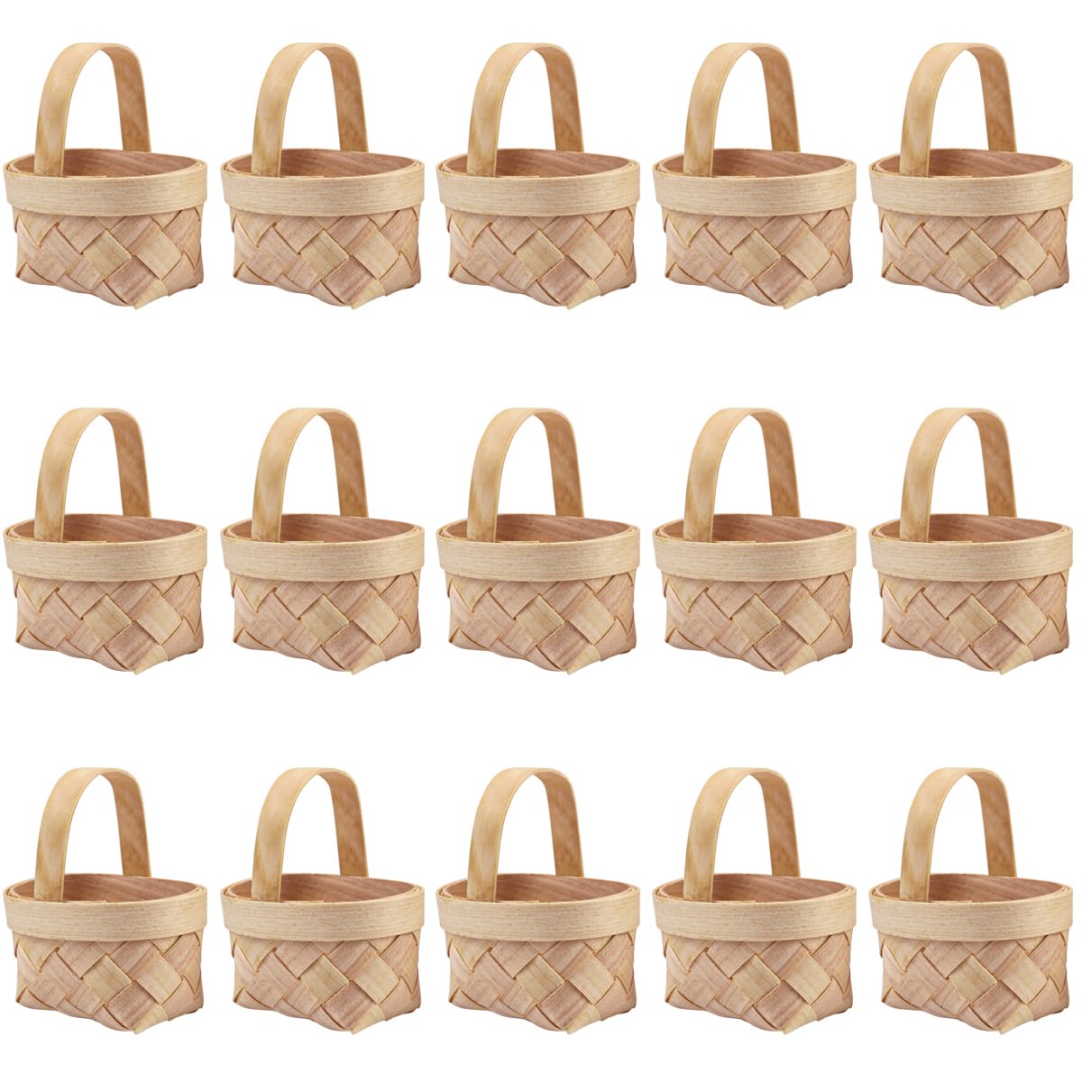 15Pcs Mini Woven Baskets with Handles Farmhouse Style Candy Gift Baskets Small Flower Basket for Wedding Party, Gifts, and Crafts