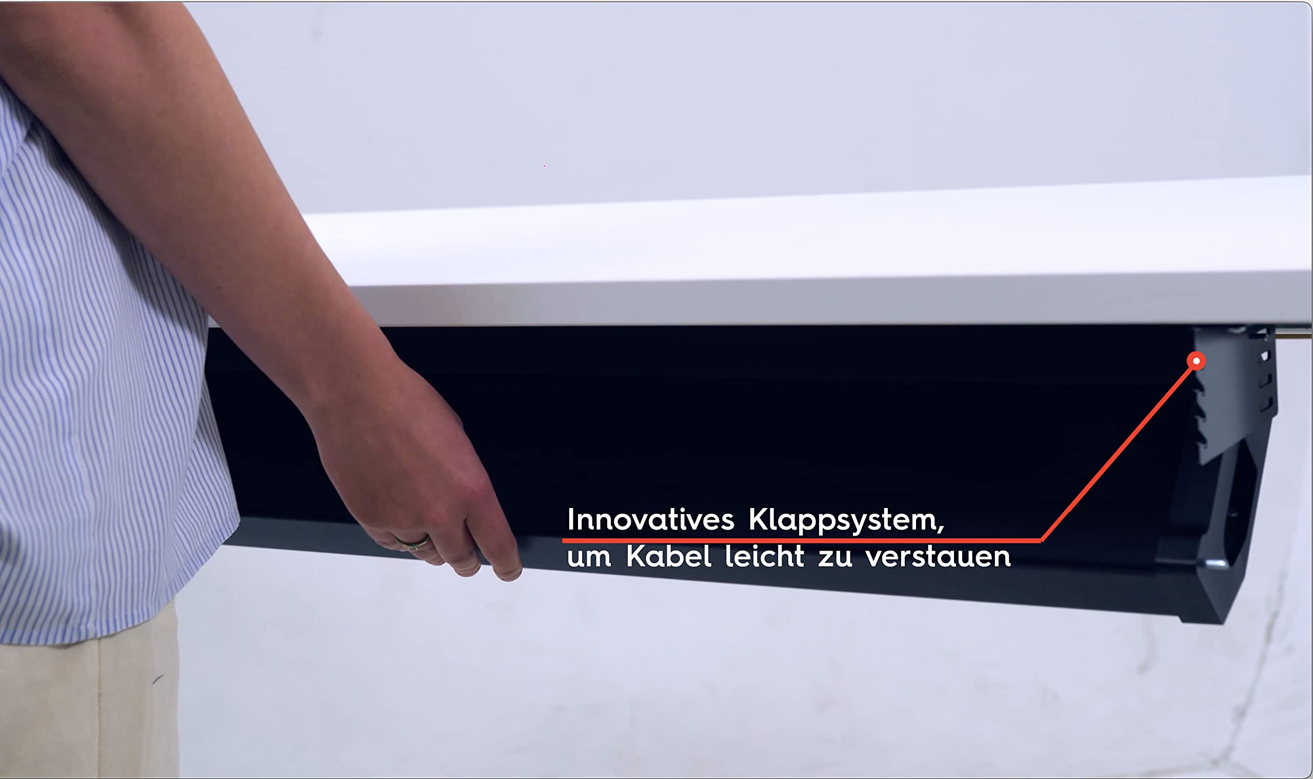 Premium Kabelwanne 120cm, abklappbar | Der Kabelkanal für effektives Kabelmanagement am Schreibtisch für Dein Büro | Kabelhalter (weiß)
