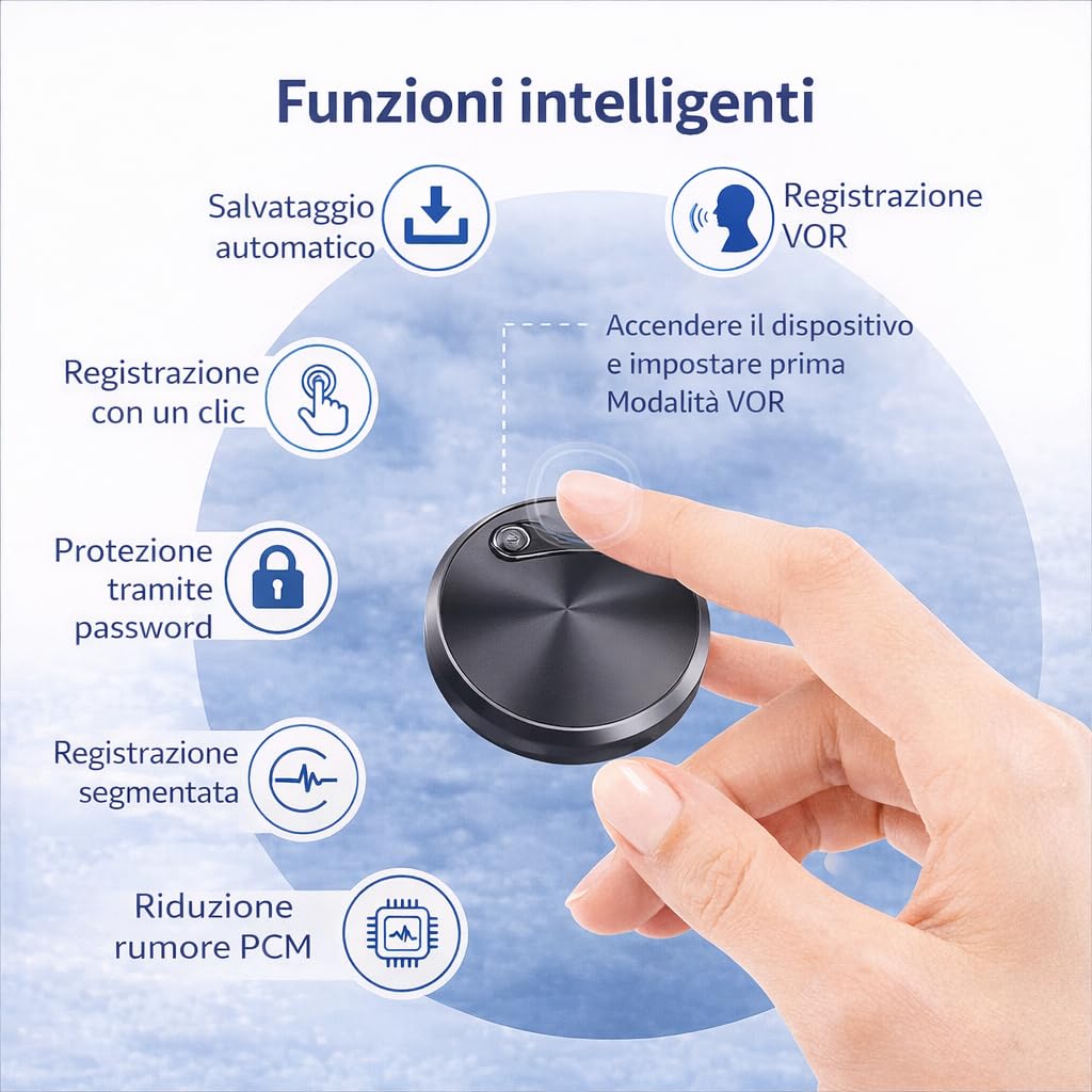 CleverTalk Q37 Registratore Vocale con IA | Attivazione Vocale | Portale Web app.clevertalk.ai | Trascrizione e Riassunti | 64 GB | Audio HD 1536kbps | USB-C