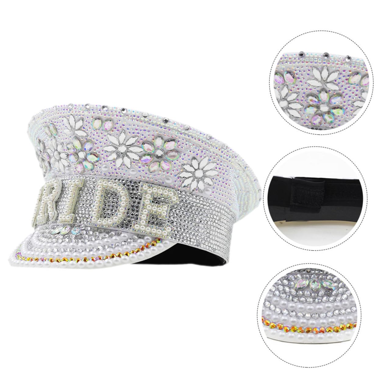 Uonlytech Sombrero Cuero Cómodo para Novia de Blanco de Gemas de Imitación y Talla Ajustable para Despedidas de Soltera y Bodas
