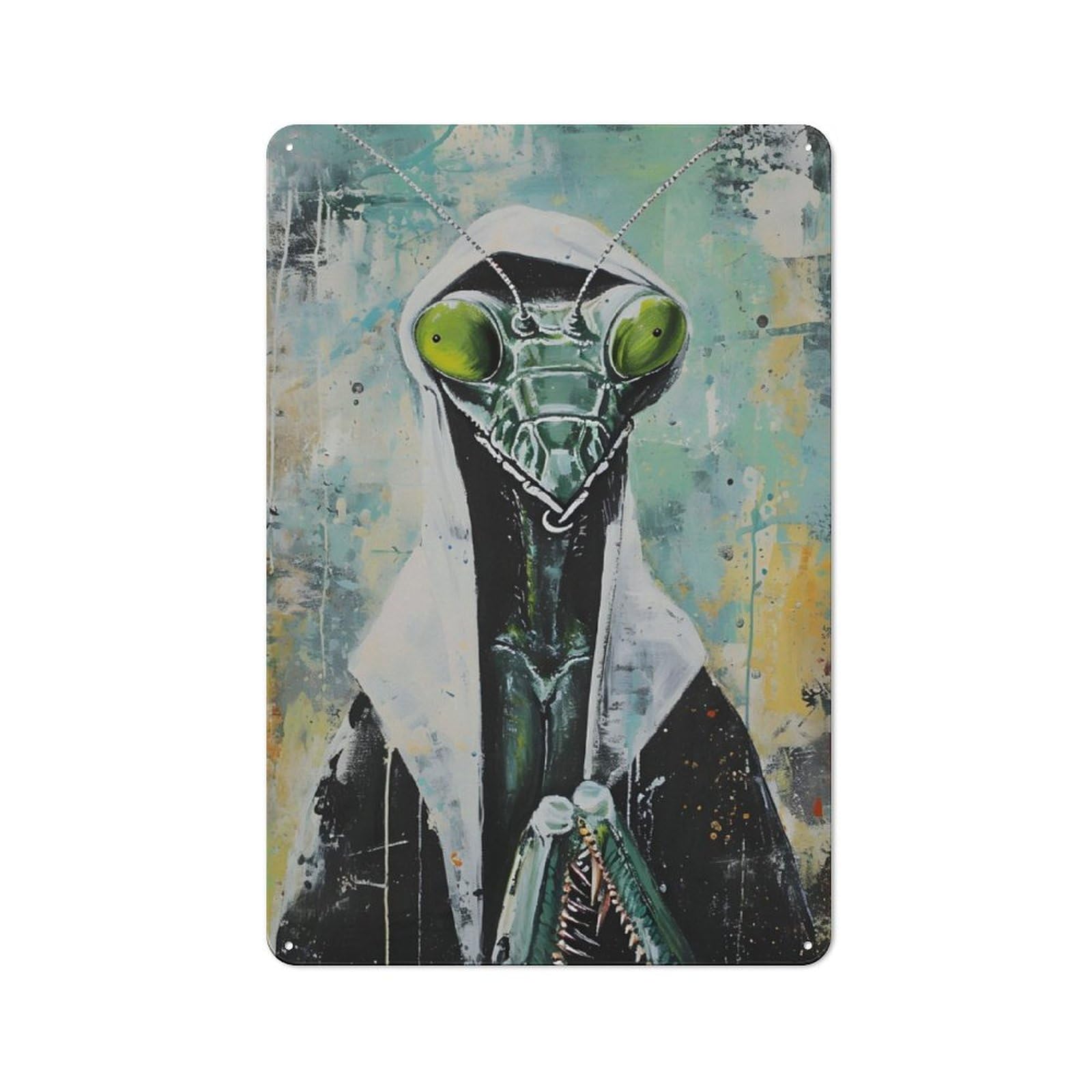 Junmoney Mantis Nun Praying Art Tin Sign 30X20cm With For Home Bar Wall, Vintage Decor, Suited To Home Bar Decor Fans
