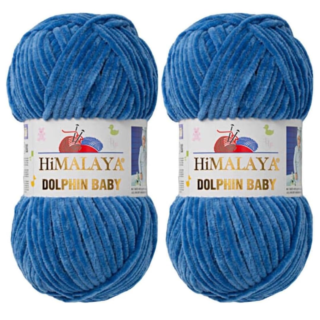 Himalaya Dolphin Baby Yarn 2 X 100g Skeins Super Bulky Yarn for Knitting/Crochet Ideal for Cardigans Shawls Blankets Hats and Home Textiles (2, 80341 Lake Blue)