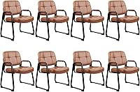 Vista 30 de CLATINA Silla de cuero para oficina, sala de espera, con base de trineo, silla de recepción sin ruedas con reposabrazos y soporte de madera, sillón