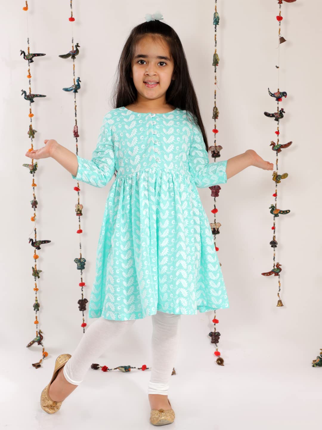 VASTRAMAY Kurta Conjunto de algodón para niña – Bordado Chikankari EID Festival
