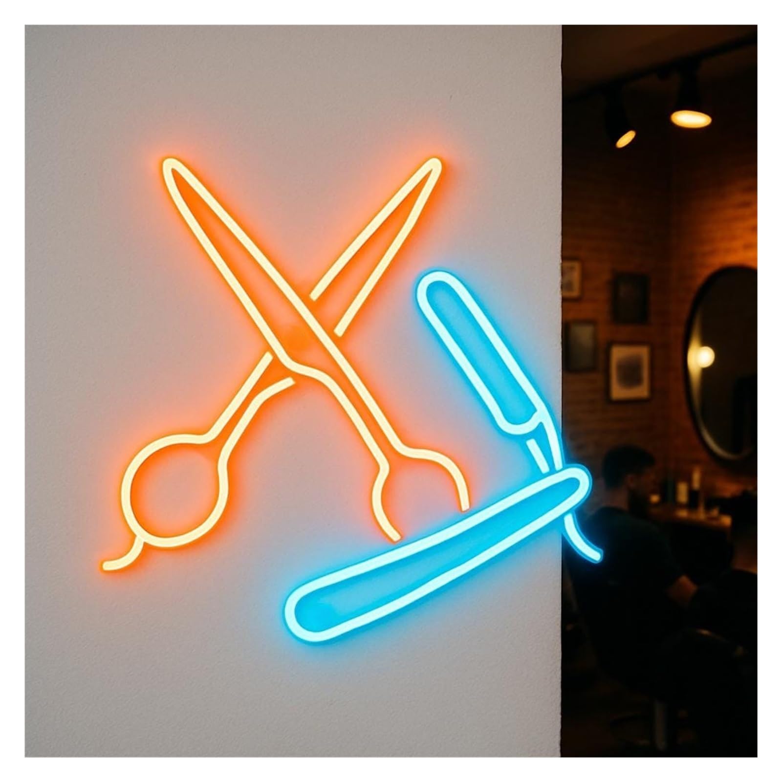 XENITE Hanging Art Neon Signs Crossed Scissors and Razor LED Light Neon Sign, Suitable for Barber Shop Decor 51cm