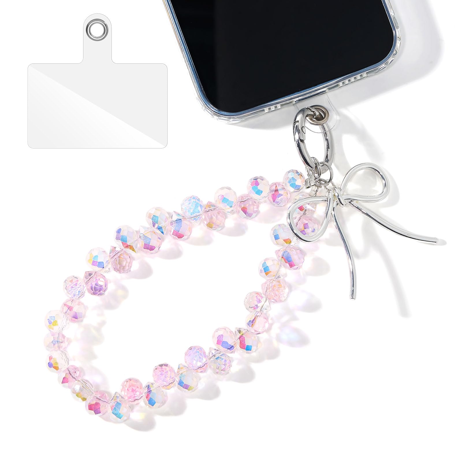 QIUTIMIY Crystal Beaded Phone Wrist Strap for Women,Phone Charm Cellphone Layard Chain with Tether Tab