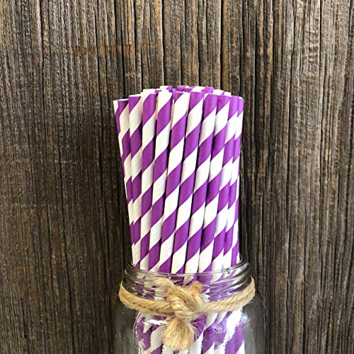 Pitillos de papel morado y blanco 7.75 pulgadas pack 50 miniatura 7