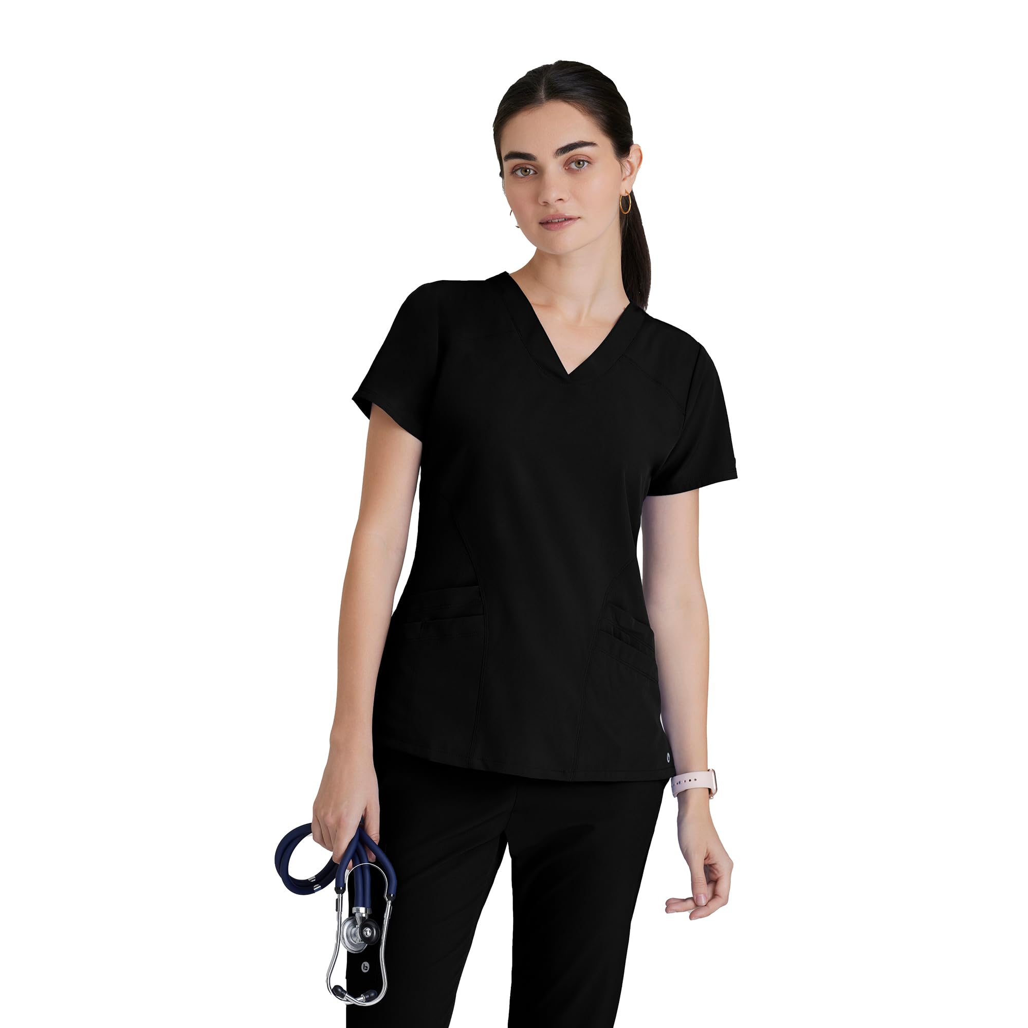 ONE Women's Pulse Scrub Top, Sporty V-Neck Medical Top w/ 4-Way Stretch & 5 Pockets