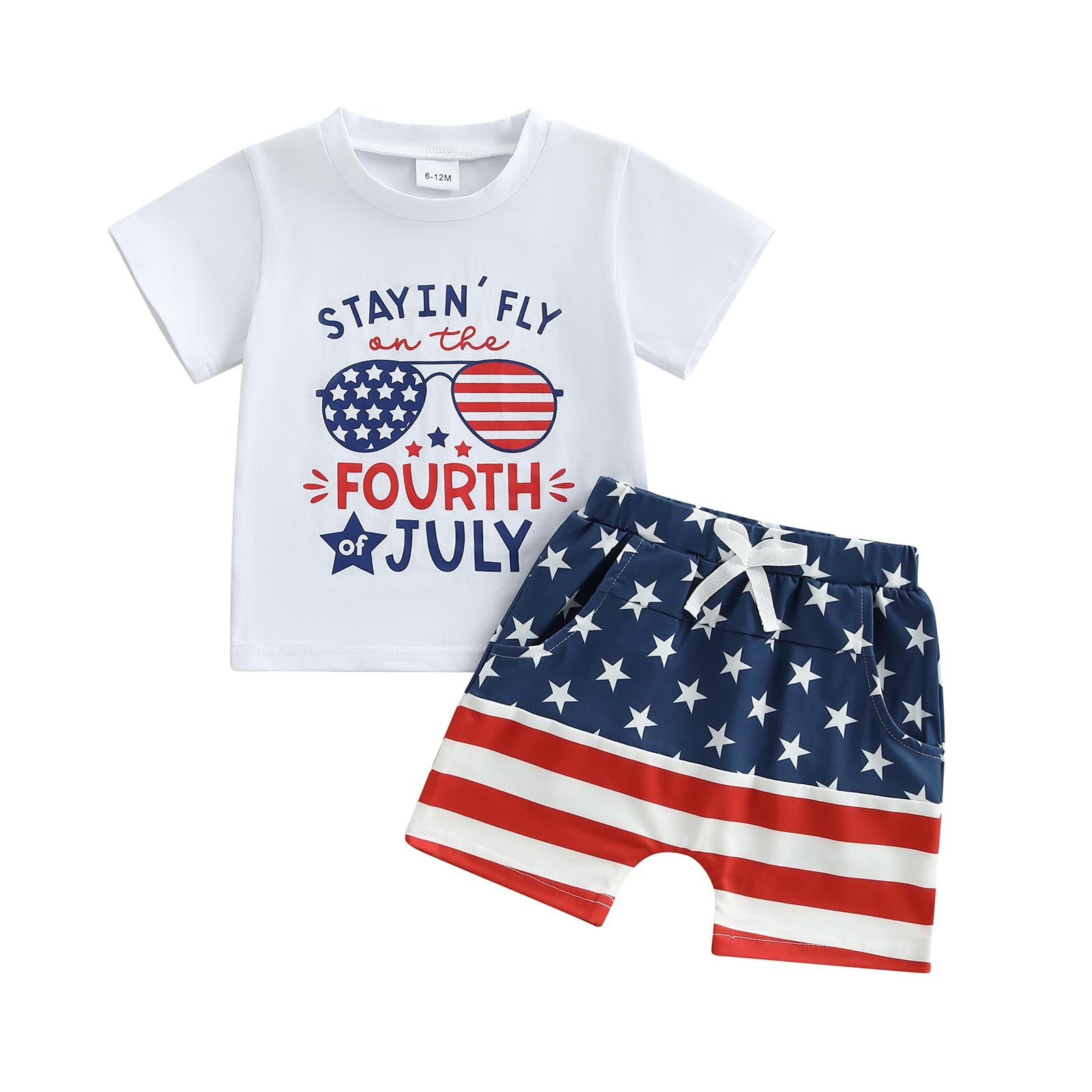 Kupretty Toddler Baby Boy 4th of July Outfit American Flag T-Shirt Tees Shirt + Star and Stripe Shorts Independence Day Set